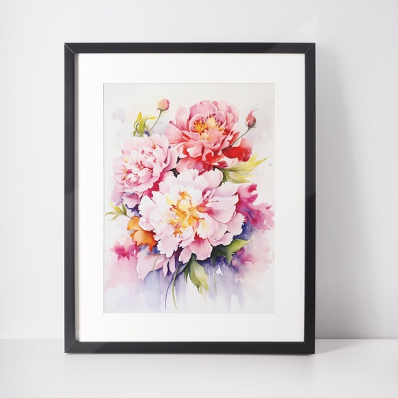 Watercolor Peonies Wall Art Illustration Print Poster Unframed - Picture 3 of 5